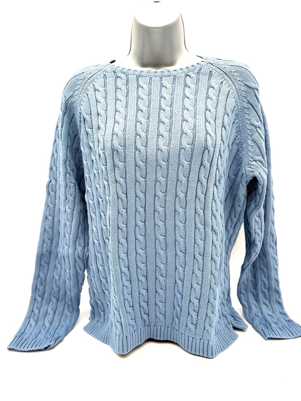 NWT L.L. Bean Women's 100% Cotton Cable-Knit Crewneck Sweater Bayberry Blu L Reg